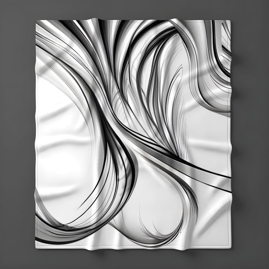 Black and White Fluid Line Pattern Fleece Sherpa Blanket