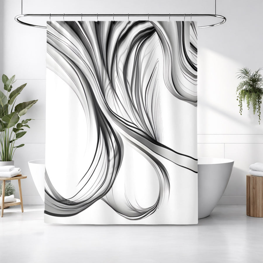 Black and White Fluid Line Pattern Shower Curtain