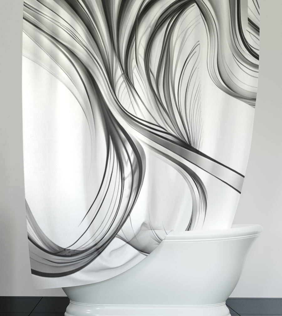 Black and White Fluid Line Pattern Shower Curtain