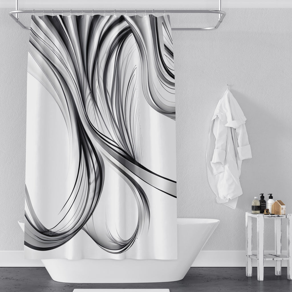 Line Art Shower Curtains - Black and White Flow and Swirl Line Design - Deja Blue Studios