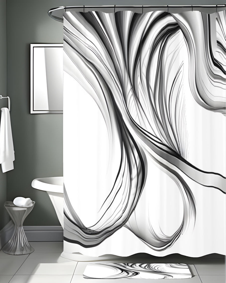 Black and White Fluid Line Pattern Shower Curtain