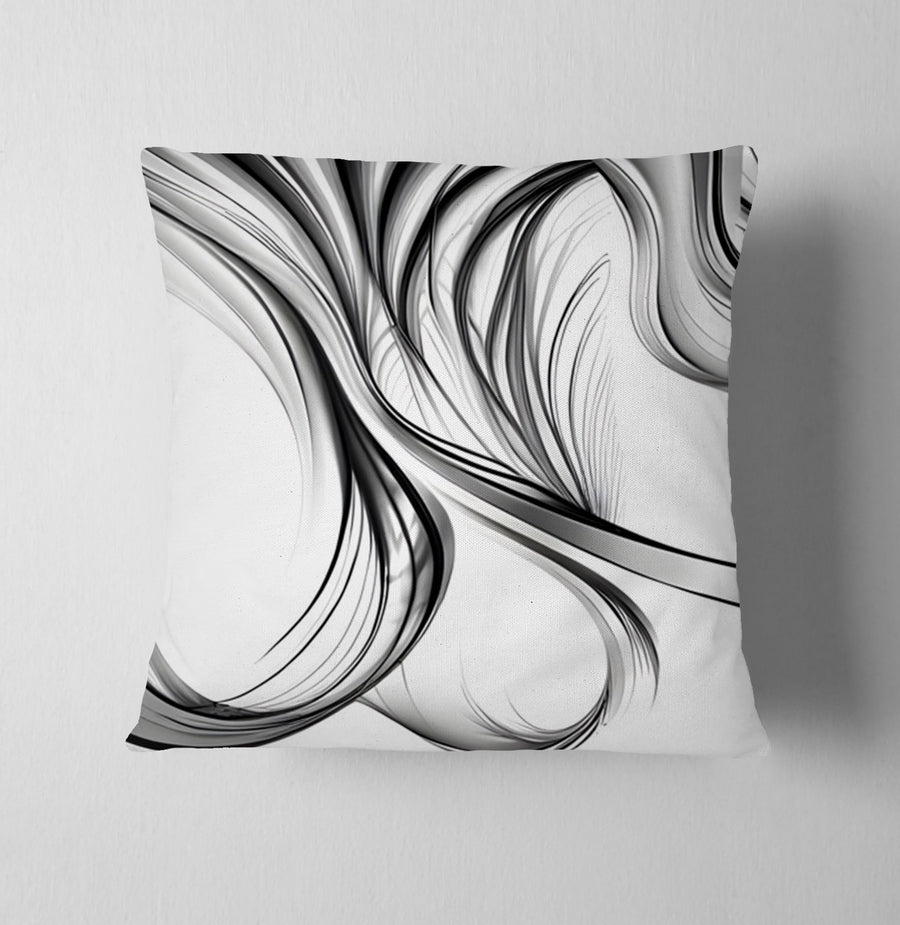 Black and White Fluid Line Pattern Throw Pillow Cover