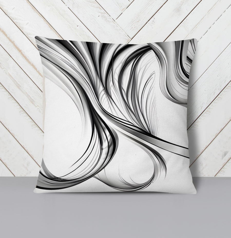 Black and White Fluid Line Pattern Throw Pillow Cover