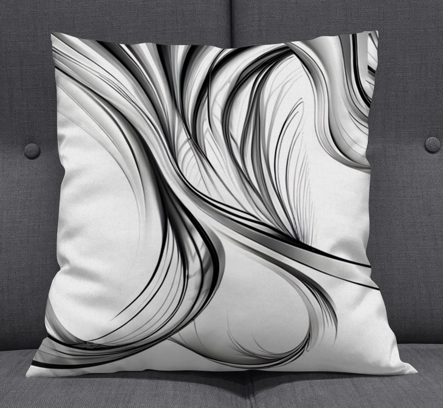 Black and White Fluid Line Pattern Throw Pillow Cover