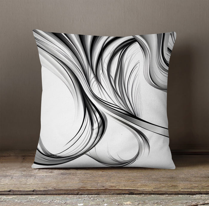Black and White Fluid Line Pattern Throw Pillow Cover