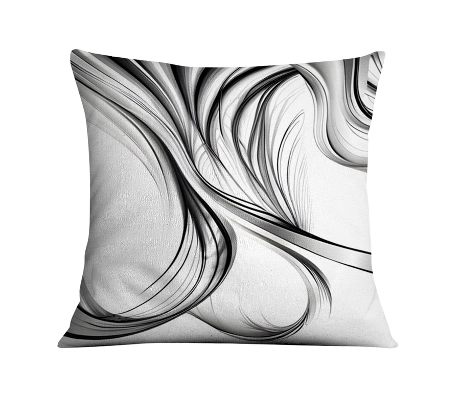 Black and White Fluid Line Pattern Throw Pillow Cover
