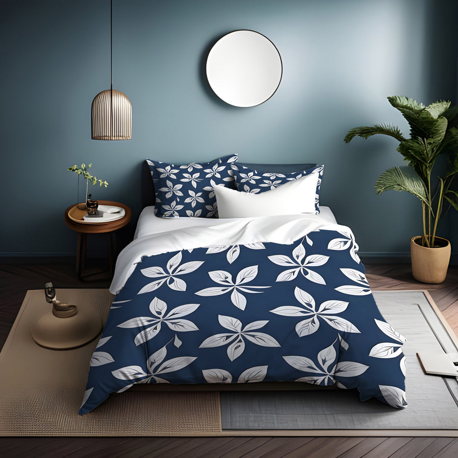 Blue Floral Geometric Pattern Duvet Cover