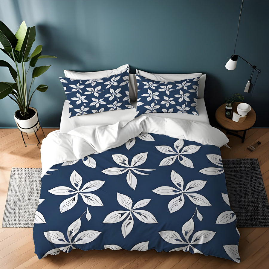 Blue Floral Geometric Pattern Duvet Cover