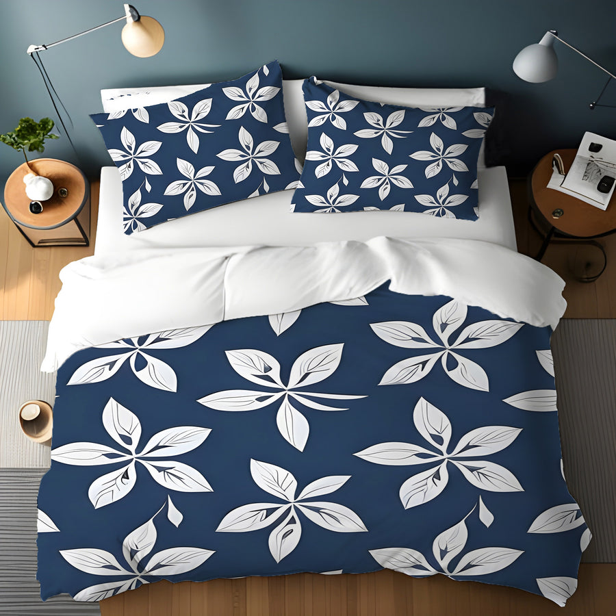 Blue Floral Geometric Pattern Duvet Cover