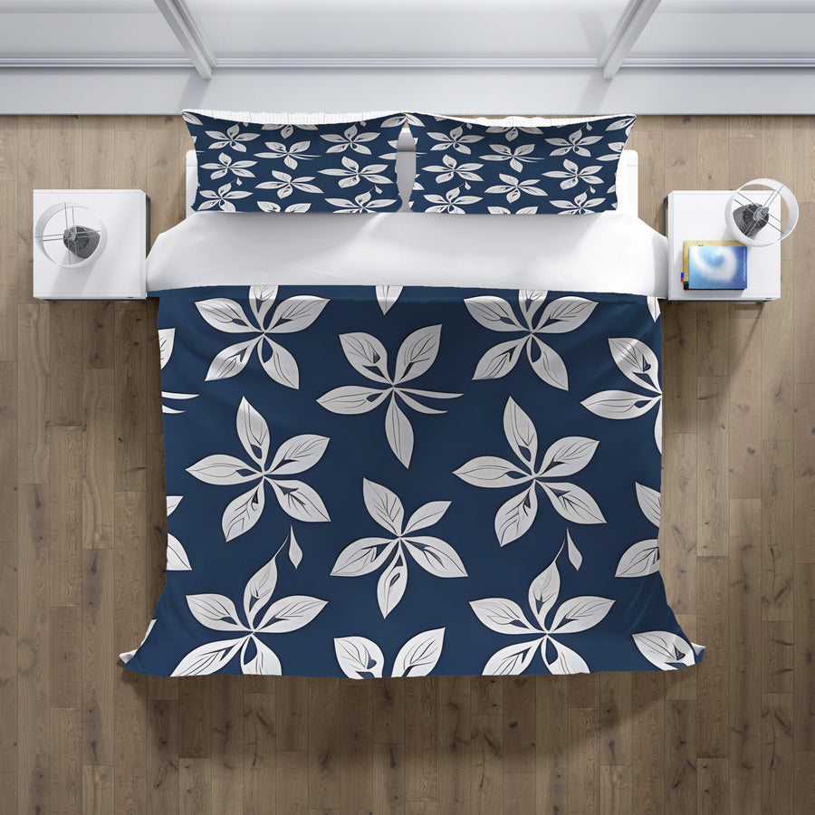 Blue Floral Geometric Pattern Duvet Cover