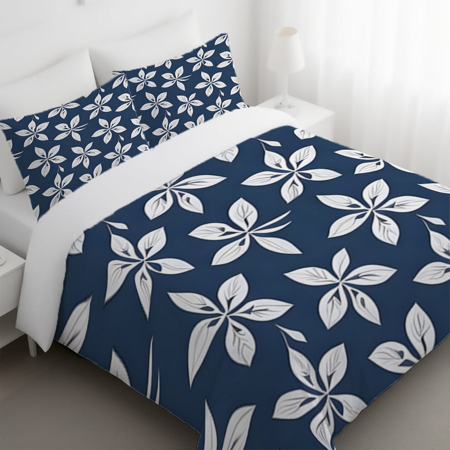 Blue Floral Geometric Pattern Duvet Cover