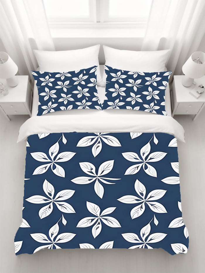 Blue Floral Geometric Pattern Duvet Cover