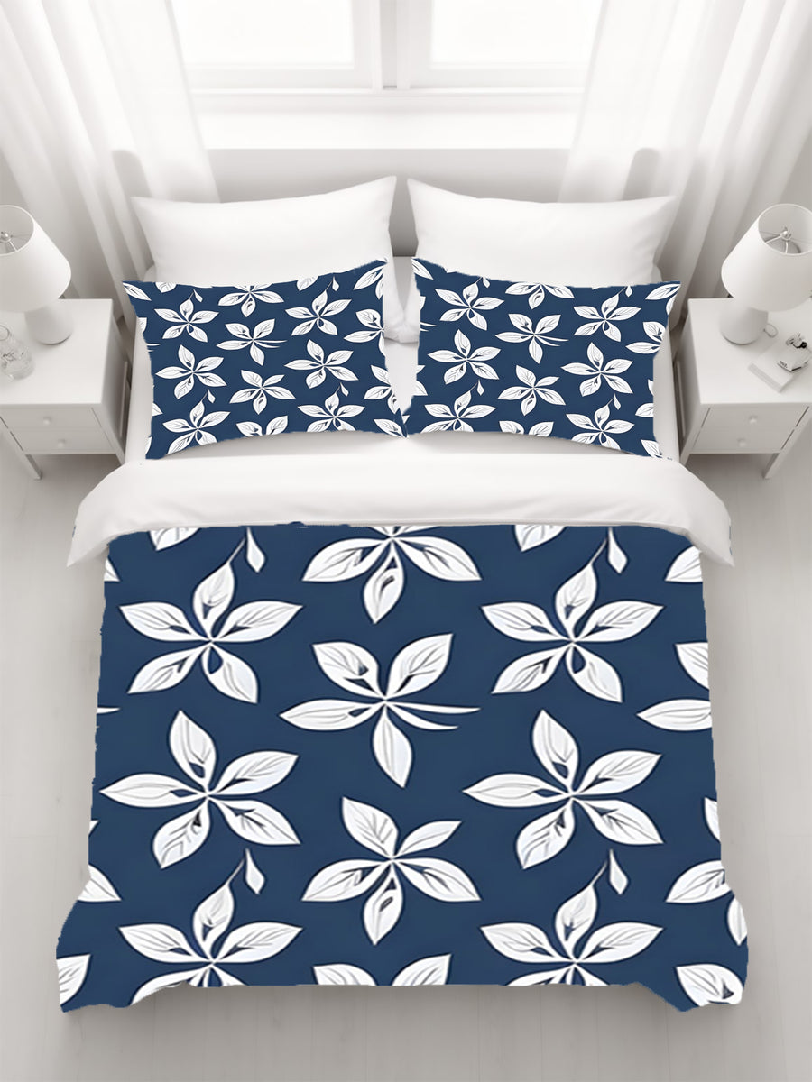 Blue Floral Geometric Pattern Duvet Cover