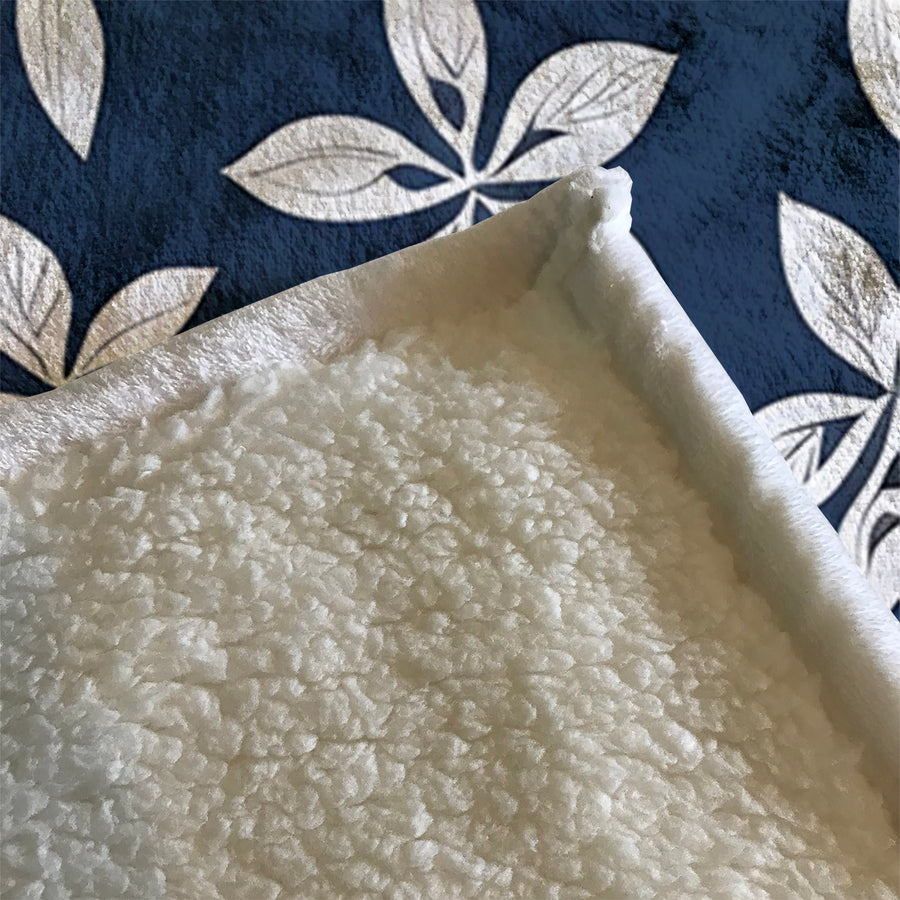 Blue Floral Geometric Pattern Fleece Sherpa Blanket