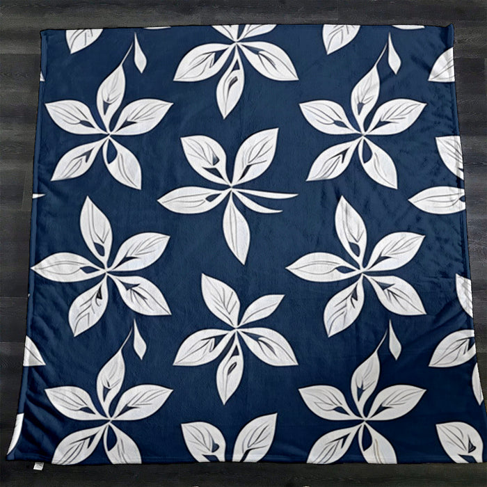Blue Floral Geometric Pattern Fleece Sherpa Blanket