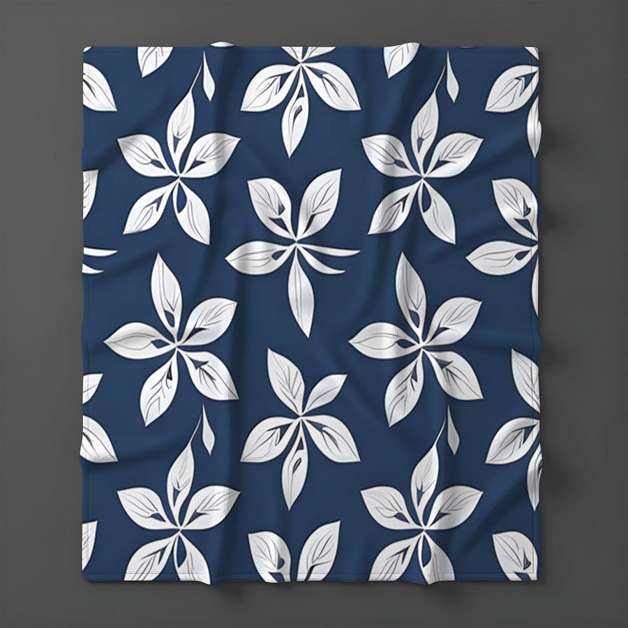 Blue Floral Geometric Pattern Fleece Sherpa Blanket