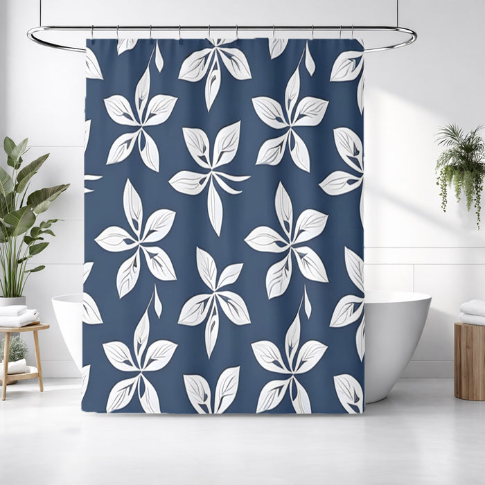 Blue Floral Geometric Pattern Shower Curtain