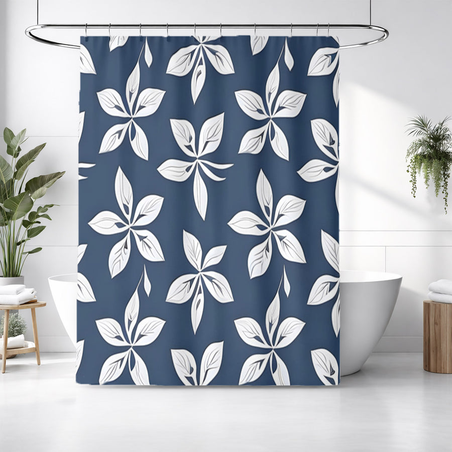 Blue Floral Geometric Pattern Shower Curtain