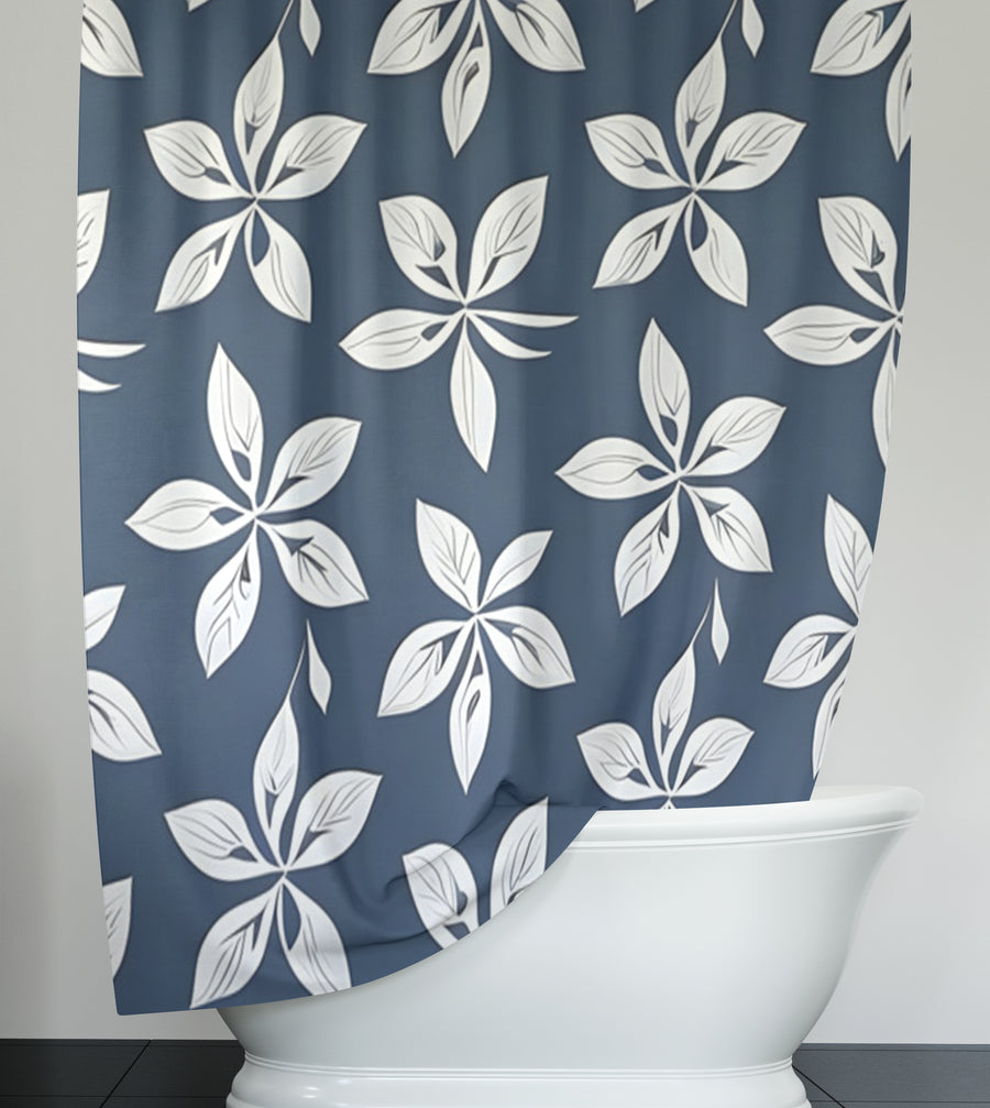 Blue Floral Geometric Pattern Shower Curtain
