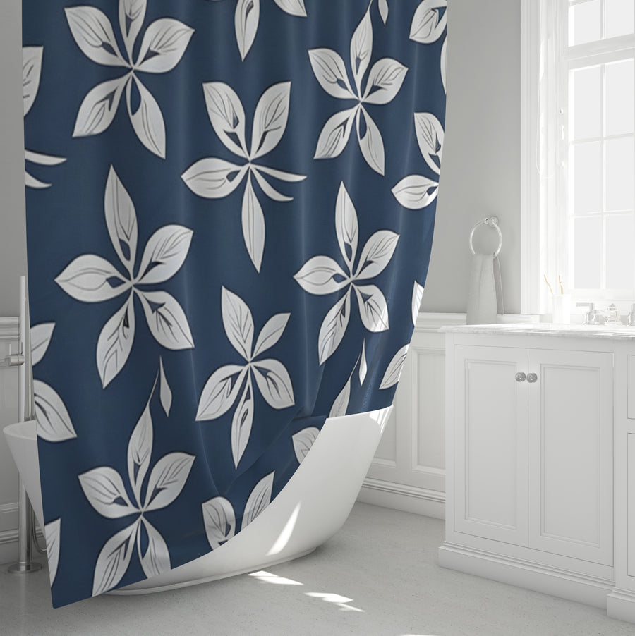 Blue Floral Geometric Pattern Shower Curtain