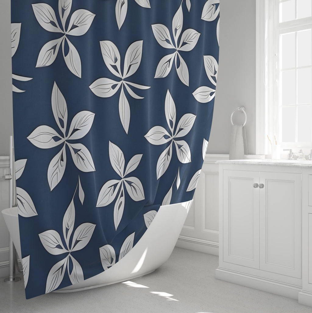 Floral Shower Curtains - Blue and White Simple Flower Print - Deja Blue Studios