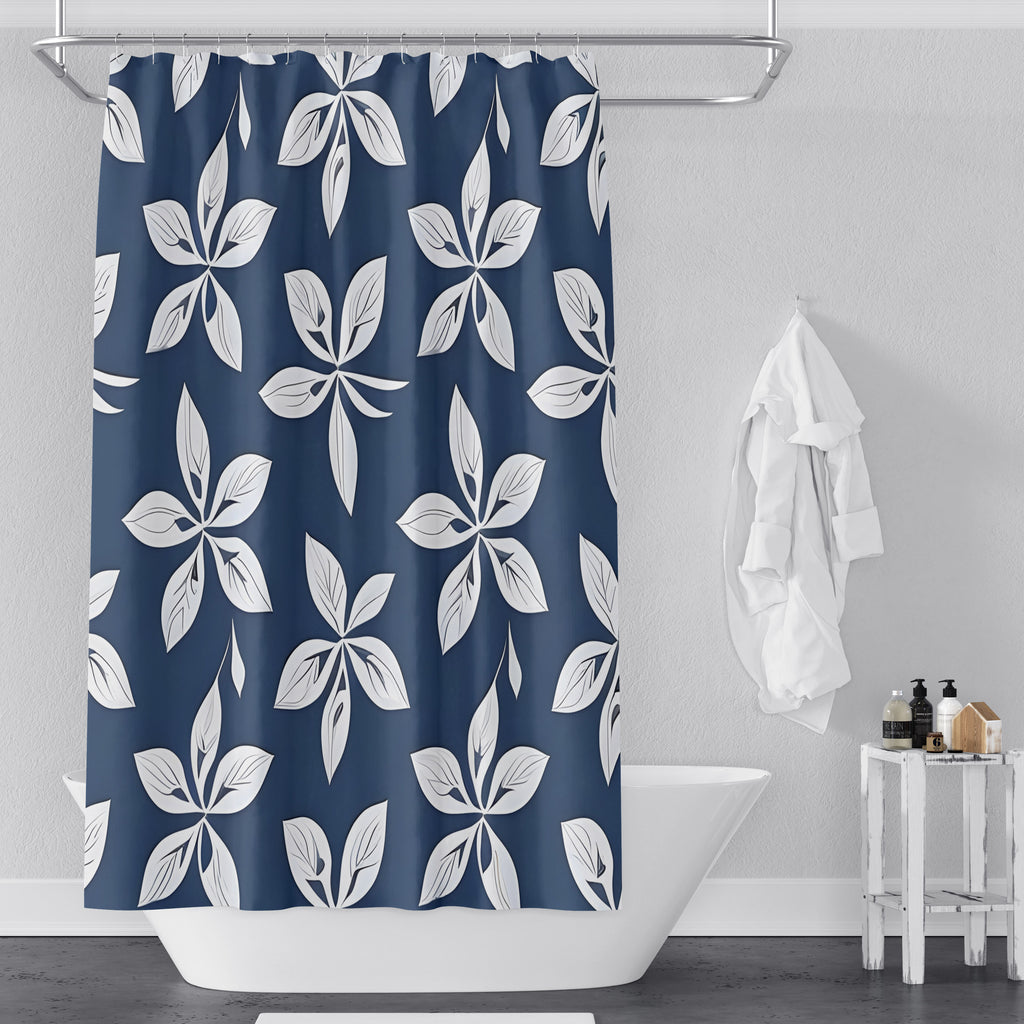 Floral Shower Curtains - Blue and White Simple Flower Print - Deja Blue Studios