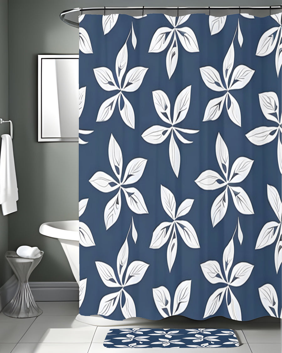 Blue Floral Geometric Pattern Shower Curtain
