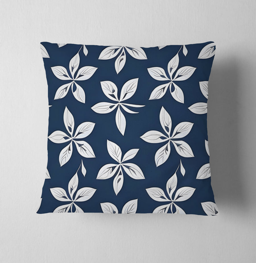 Blue Floral Geometric Pattern Throw Pillow Cover