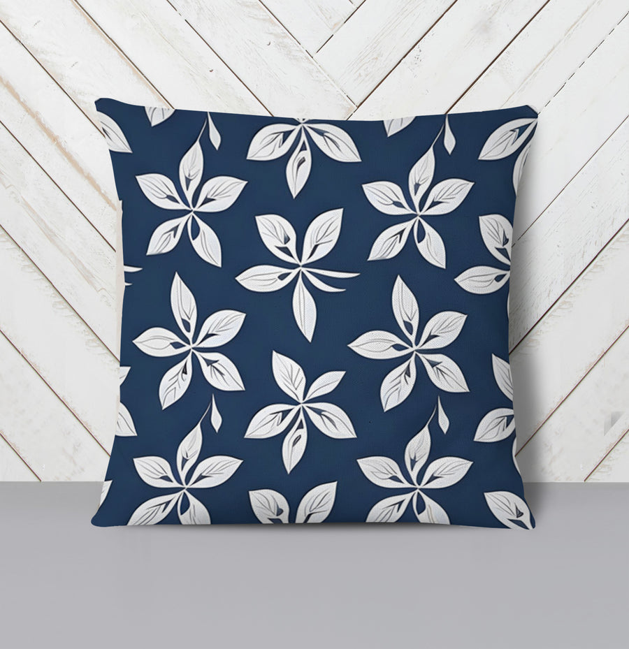 Blue Floral Geometric Pattern Throw Pillow Cover