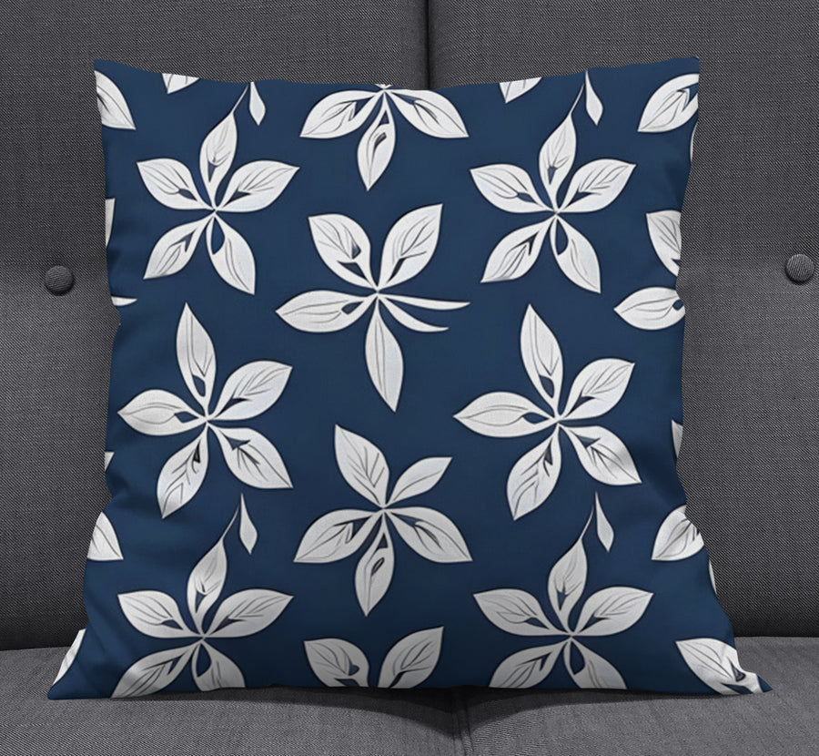 Blue Floral Geometric Pattern Throw Pillow Cover