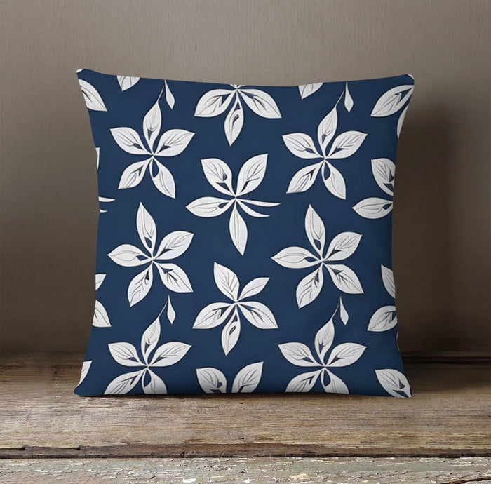 Blue Floral Geometric Pattern Throw Pillow Cover