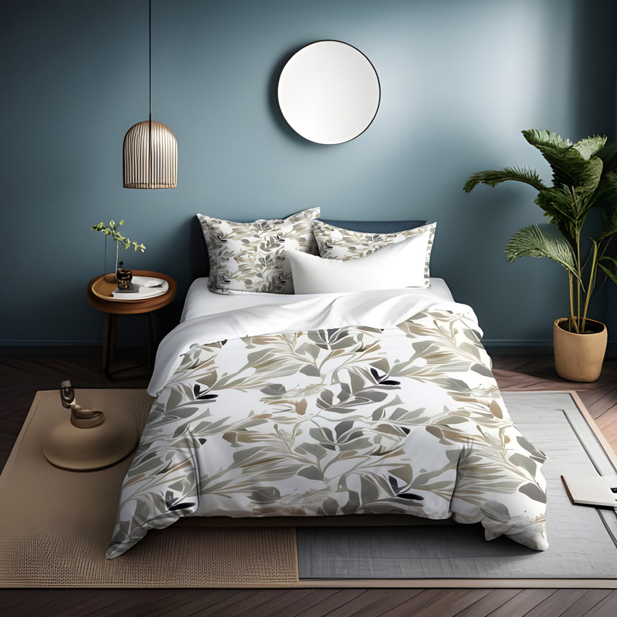 Beige Botanical Leaf Pattern Duvet Cover