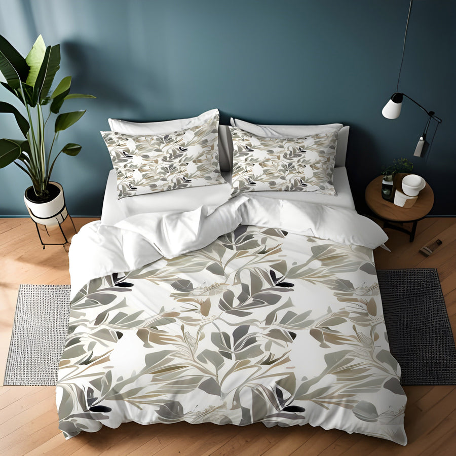 Beige Botanical Leaf Pattern Duvet Cover