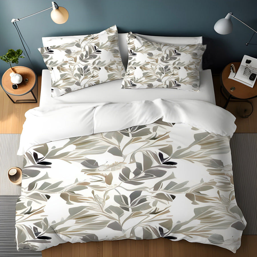 Beige Botanical Leaf Pattern Duvet Cover