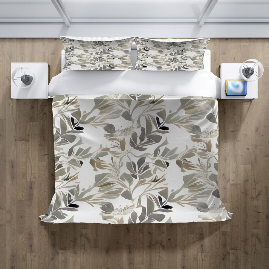 Beige Botanical Leaf Pattern Duvet Cover