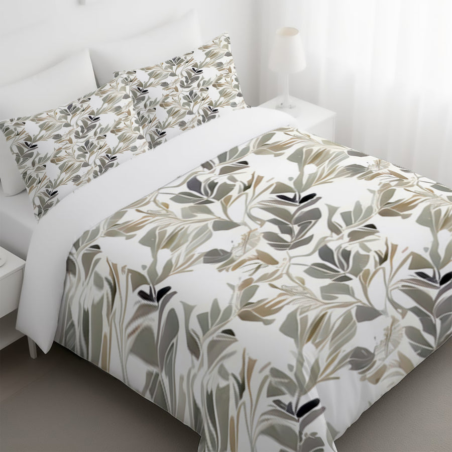 Beige Botanical Leaf Pattern Duvet Cover
