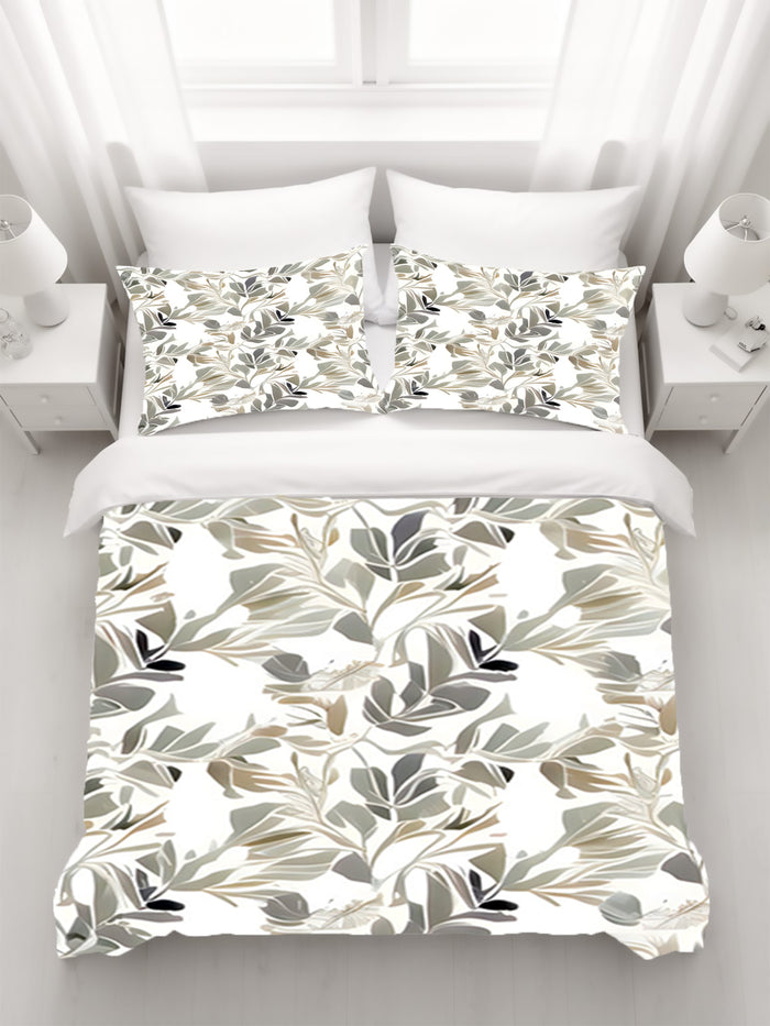Beige Botanical Leaf Pattern Duvet Cover