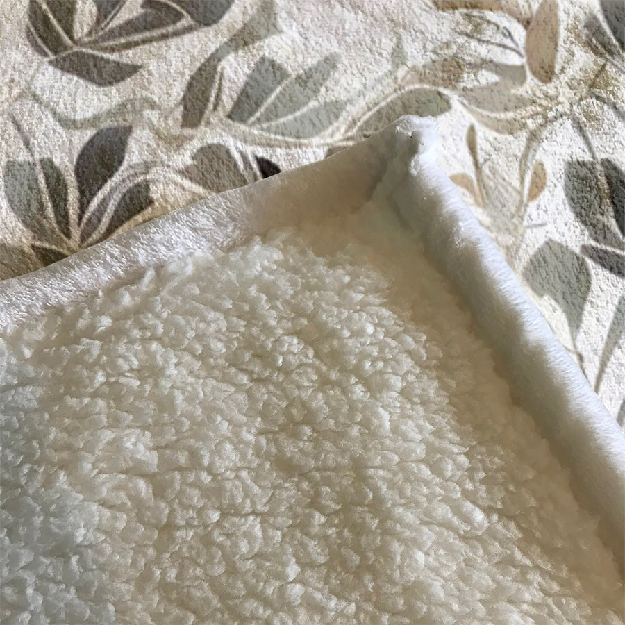 Beige Botanical Leaf Pattern Fleece Sherpa Blanket