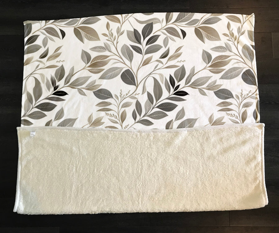 Beige Botanical Leaf Pattern Fleece Sherpa Blanket
