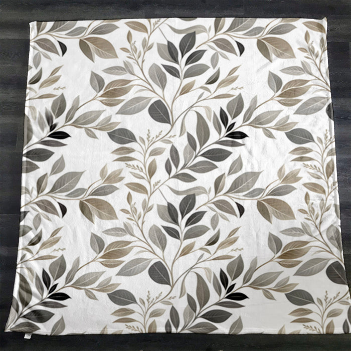 Beige Botanical Leaf Pattern Fleece Sherpa Blanket