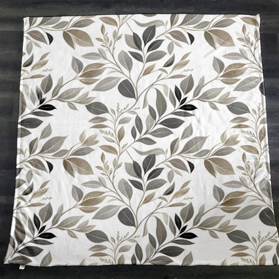 Beige Botanical Leaf Pattern Fleece Sherpa Blanket