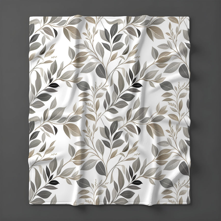 Beige Botanical Leaf Pattern Fleece Sherpa Blanket