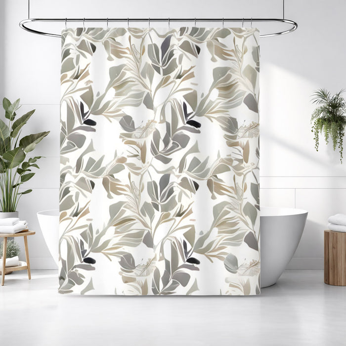 Beige Botanical Leaf Pattern Shower Curtain