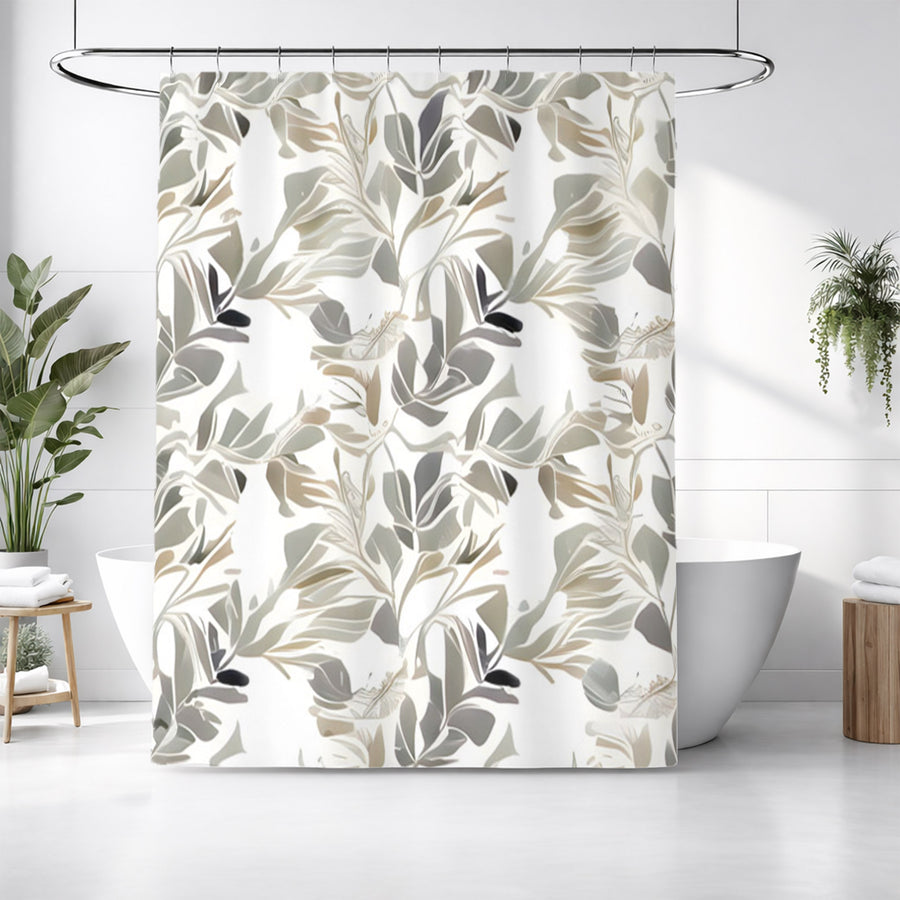 Beige Botanical Leaf Pattern Shower Curtain