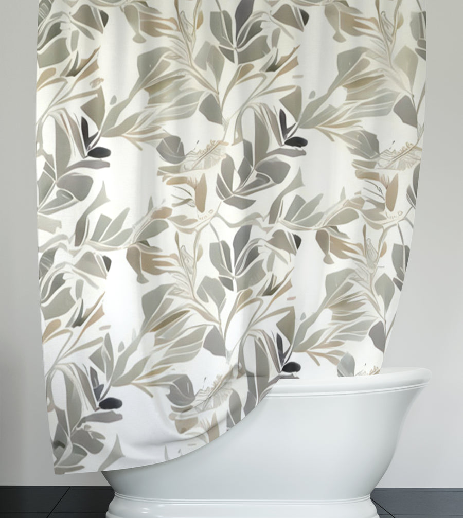 Beige Botanical Leaf Pattern Shower Curtain