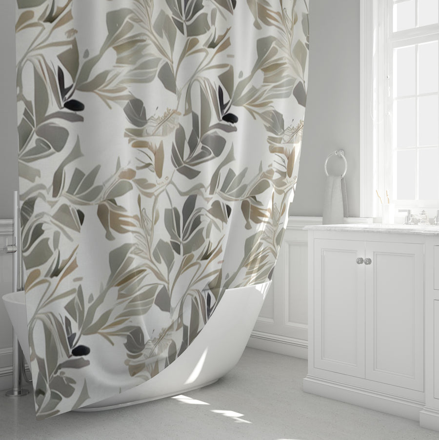 Beige Botanical Leaf Pattern Shower Curtain