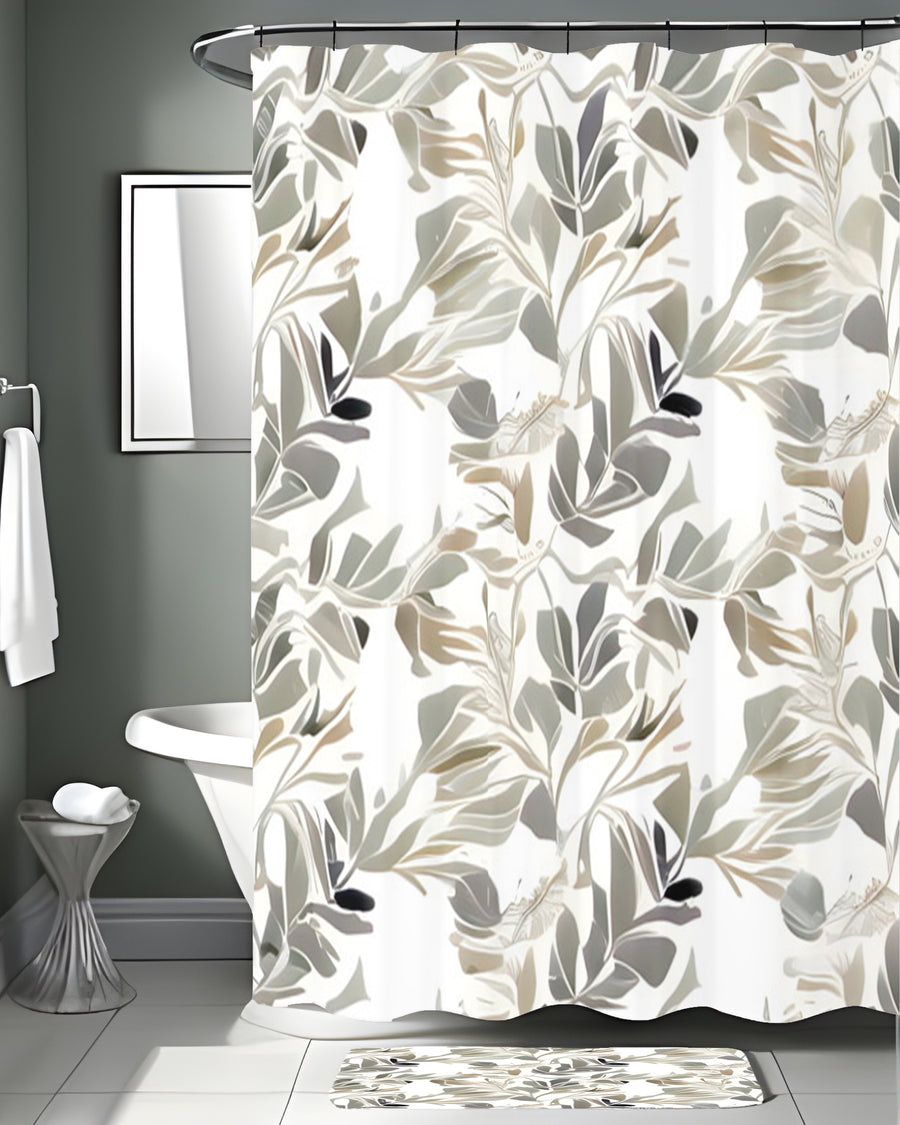 Beige Botanical Leaf Pattern Shower Curtain