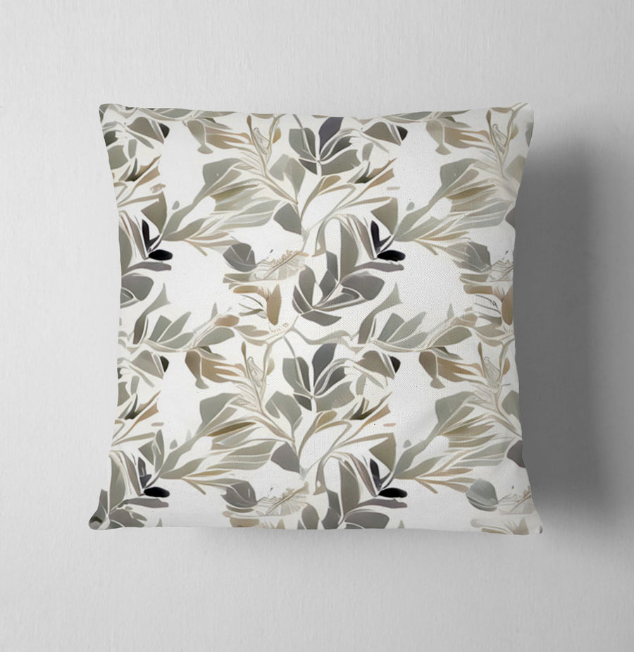 Beige Botanical Leaf Pattern Throw Pillow Cover