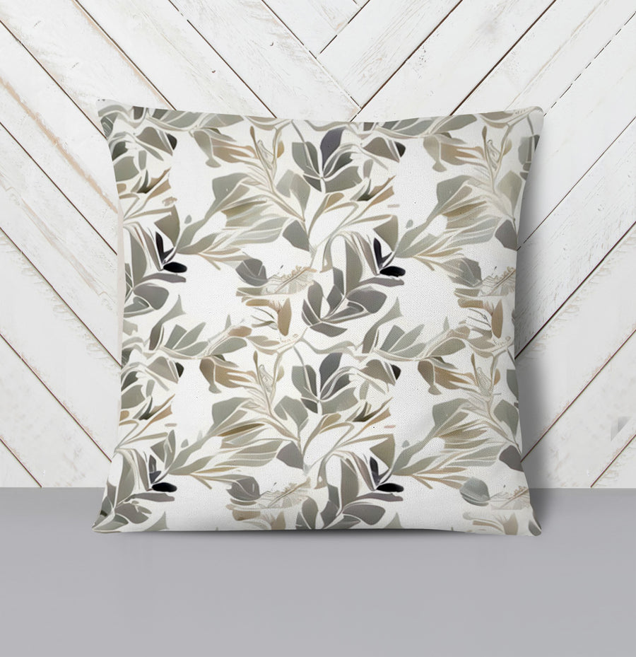 Beige Botanical Leaf Pattern Throw Pillow Cover