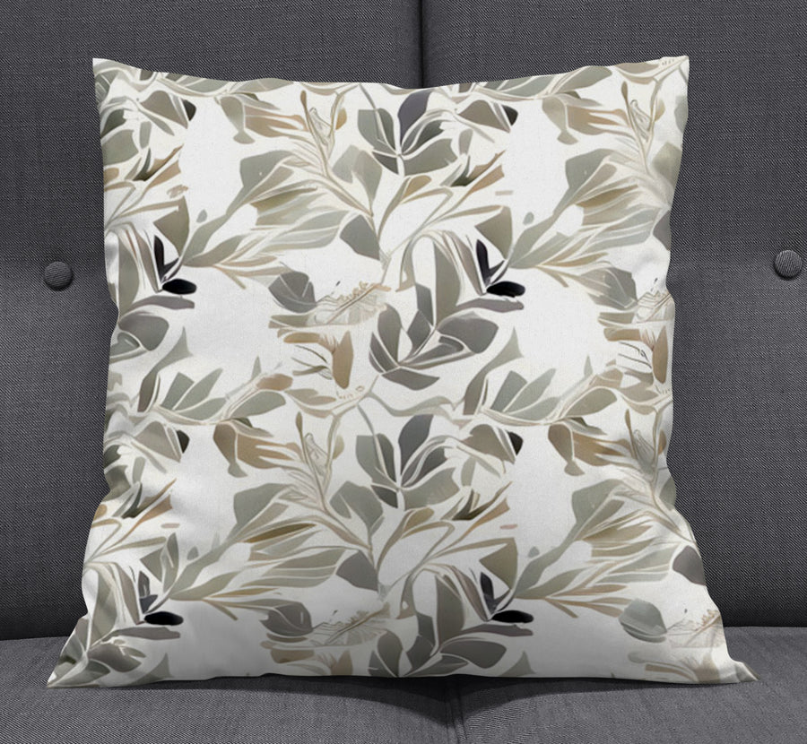 Beige Botanical Leaf Pattern Throw Pillow Cover